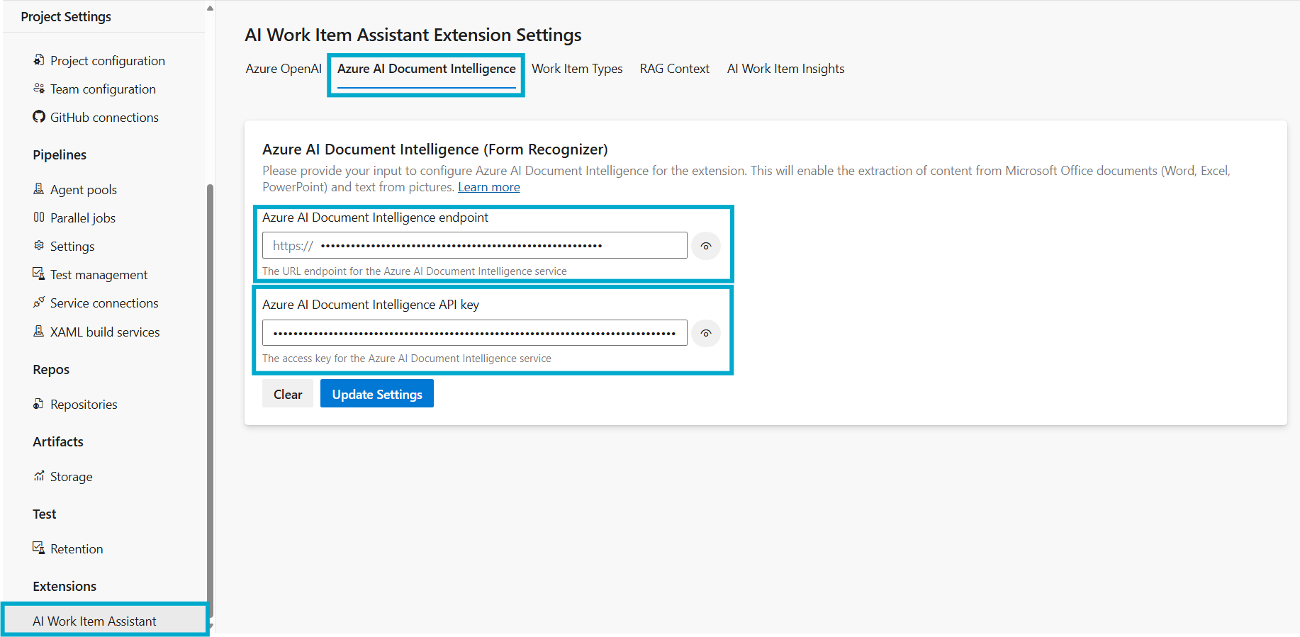 ai-document-intelligence-project-settings